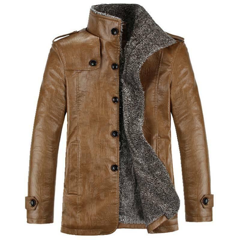 Warmer Wintermantel für Herren, mit Lederfell gefüttert, dicker Mantel, Cowboyjacke 2XL khaki von Joom DACH