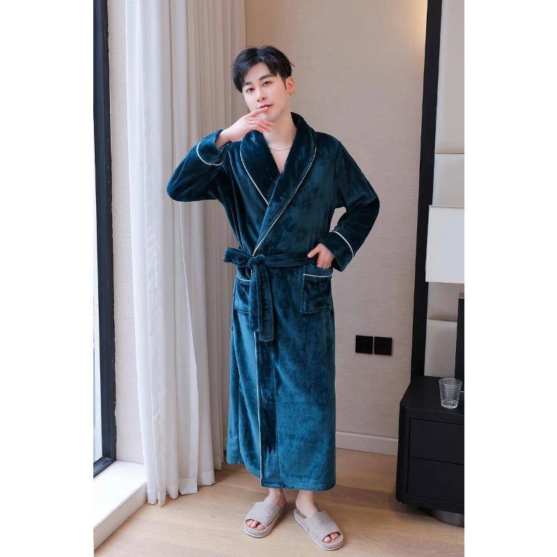 Warmer Wintermantel für Herren und Damen, flauschiger Fleece-Morgenmantel, lang, Nachtwäsche, Lounge-Hausmantel, flauschiger Bademantel für Hotel und Spa 3XL von Joom DACH