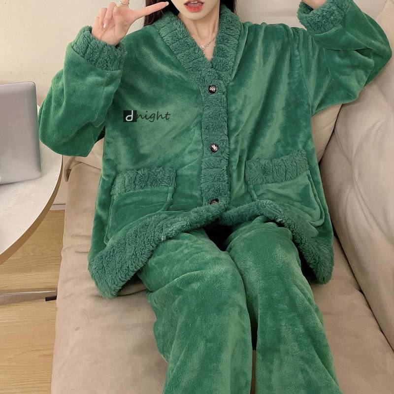 Warmer Winterschlafanzug für Damen, Schlafanzug, Flanell-Schlafanzug, Hauskleidung, Samtkorallensamt, großer Schlafanzug, Hauskleidung 7XL von Joom DACH