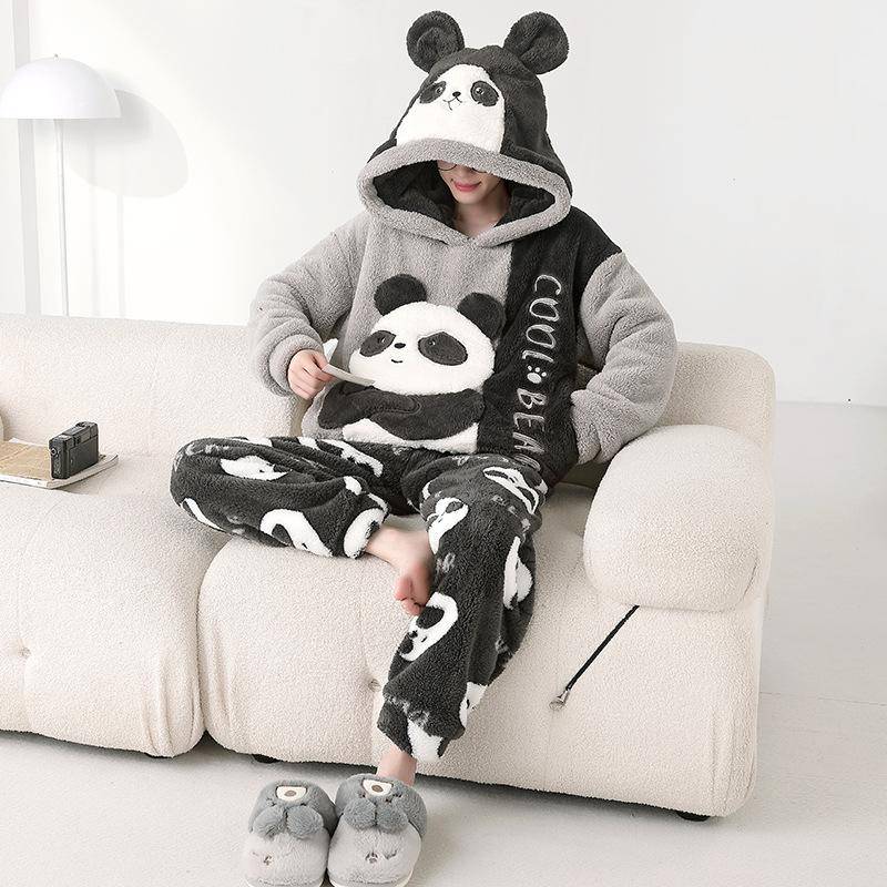 Warmes Flanell-Pyjama-Set für Herren im Herbst und Winter, langärmelige Hose, zweiteiliges Set, süße, weiche Heimkleidung, Kleidung für große Jungen 3XL von Joom DACH