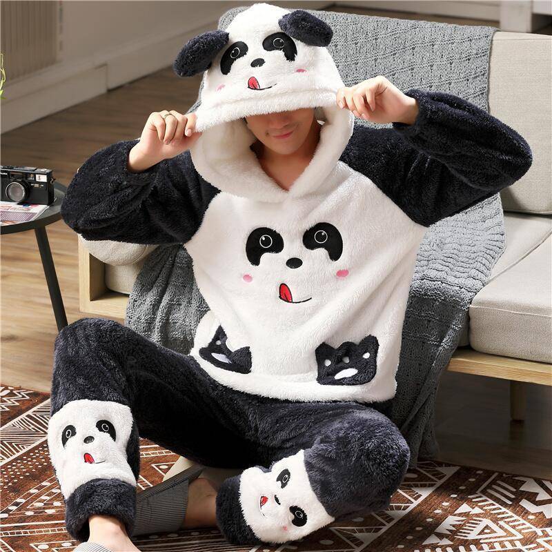 Warmes Flanell-Pyjama-Set für Herren im Herbst und Winter, langärmelige Hose, zweiteiliges Set, süße, weiche Heimkleidung, Kleidung für große Jungen L von Joom DACH