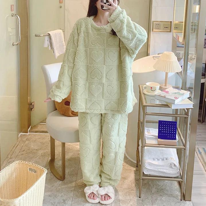 Warmes Pyjama-Set für Damen, Winter, verdickter Winter, Korallensamt-Pyjama, Flanell, große Größe, Pyjama, Heimkleidung 5XL von Joom DACH