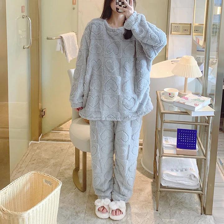 Warmes Pyjama-Set für Damen, Winter, verdickter Winter, Korallensamt-Pyjama, Flanell, große Größe, Pyjama, Heimkleidung 6XL von Joom DACH