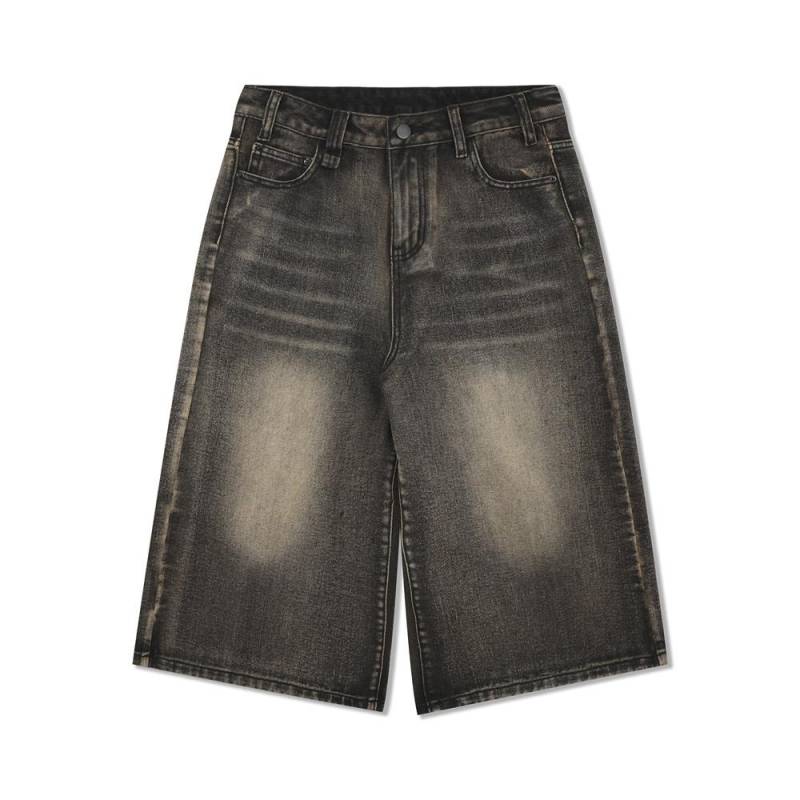 Gewaschene und abgenutzte Jeans-Shorts für Herren, lockere und lässige Shorts mit geradem Bein und Knielänge S von Joom DACH