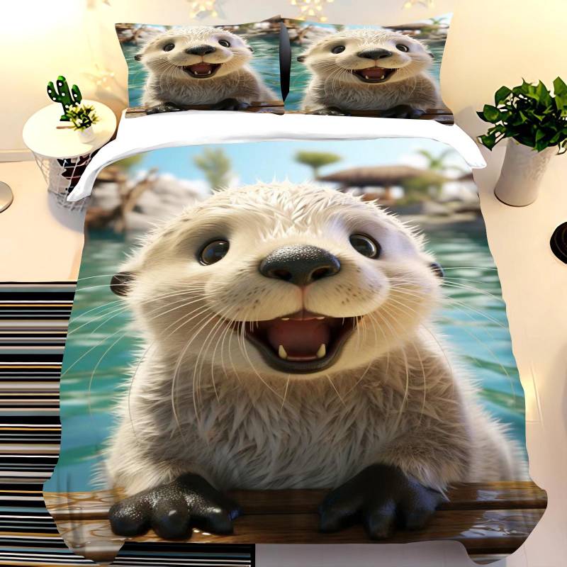 Wasser Faultier Bettwäsche Set Bettbezug King Size Einzelbett Sets Universal, Geeignet Für Kinder Und Erwachsene 3D Kinderbettwäsche Set 135x200cm von Joom DACH