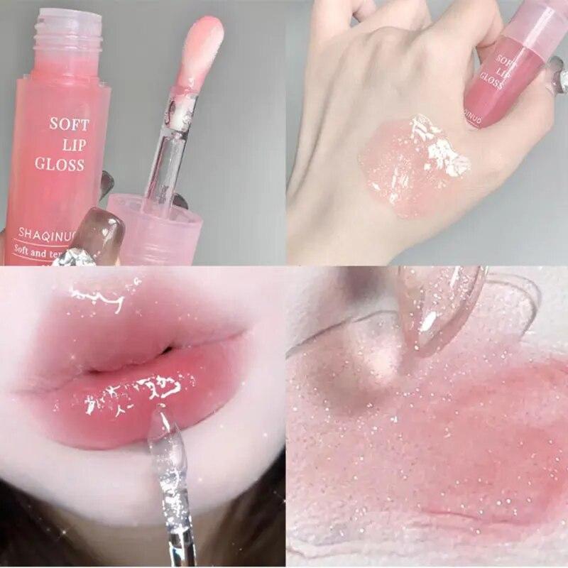 Wasser Licht Spiegel Glas Lip Öl Feuchtigkeitsspendende Lip Glasur Verblassen Lip Linien Wasserdicht Dauerhafte Flüssigkeit Lip Balm Frauen Lip Gloss von Joom DACH