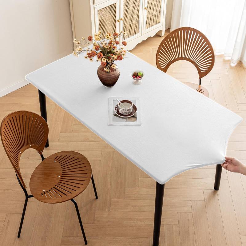 Wasserdichte, rechteckige Tischdecke aus elastischer Folie – waschbar, staubdicht, Bezug aus Milchseide für den Außenbereich For 90x140 table von Joom DACH