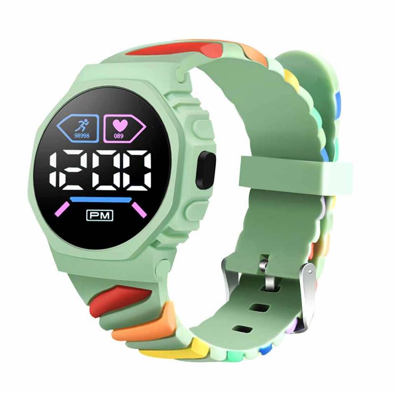 Wasserdichte LED Digital Kinder Kinderuhr Armbanduhr Silikon Regenbogen Kreativ Student Sport Elektronisch Jungen Mädchen Uhren hellgrüne von Joom DACH