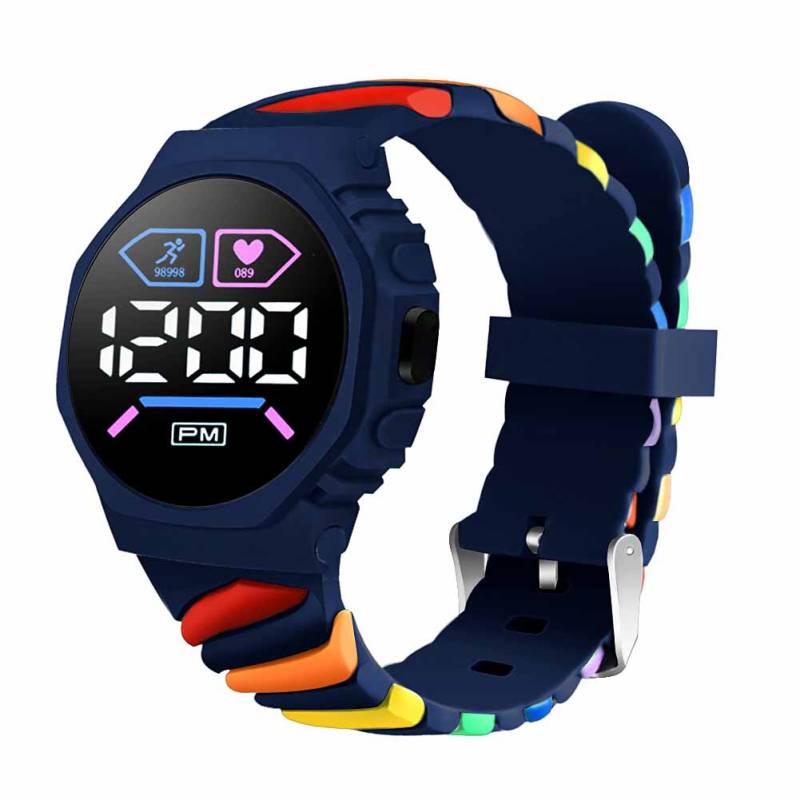 Wasserdichte LED Digital Kinder Kinderuhr Armbanduhr Silikon Regenbogen Kreativ Student Sport Elektronisch Jungen Mädchen Uhren blau von Joom DACH