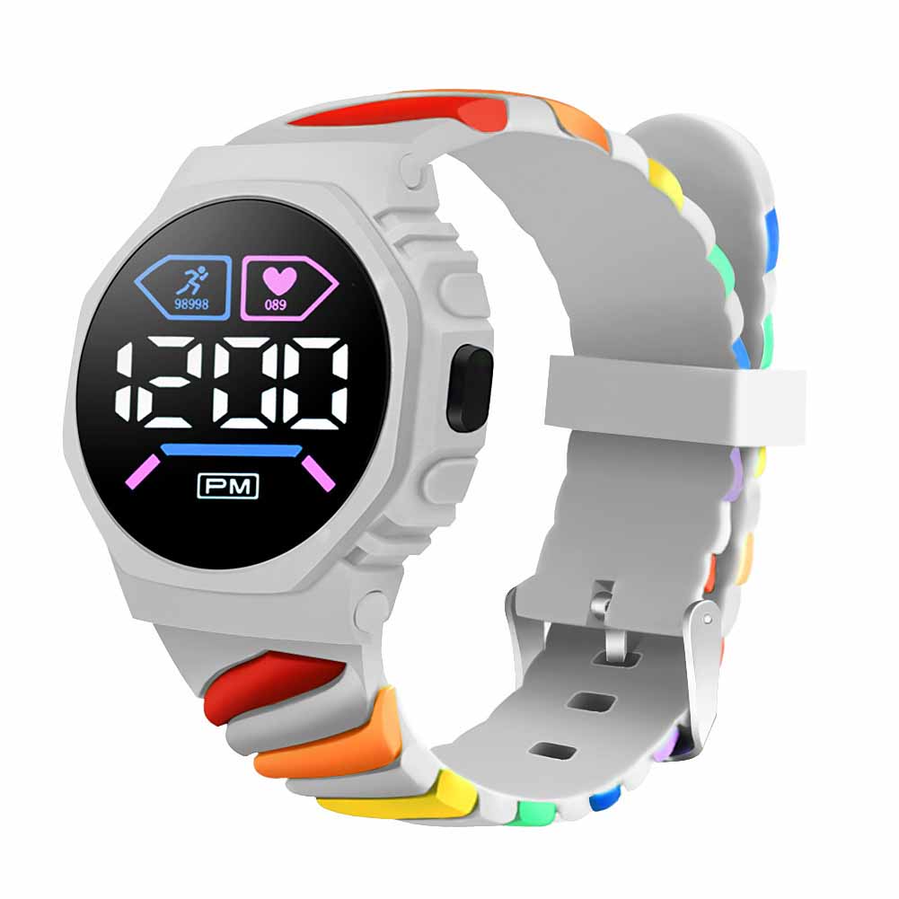 Wasserdichte LED Digital Kinder Kinderuhr Armbanduhr Silikon Regenbogen Kreativ Student Sport Elektronisch Jungen Mädchen Uhren grau von Joom DACH