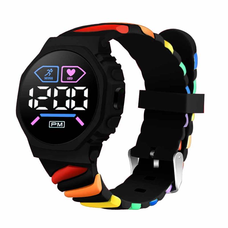 Wasserdichte LED Digital Kinder Kinderuhr Armbanduhr Silikon Regenbogen Kreativ Student Sport Elektronisch Jungen Mädchen Uhren schwarz von Joom DACH