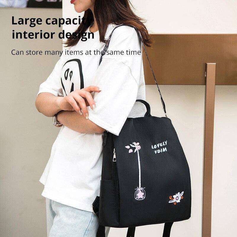 Wasserdichte Oxford Frauen Rucksack Mode Lässig Stickerei Tasche Designer Weibliche Große Kapazität Reise Handtasche Einkaufen Knöpfe One size schwarz von Joom DACH
