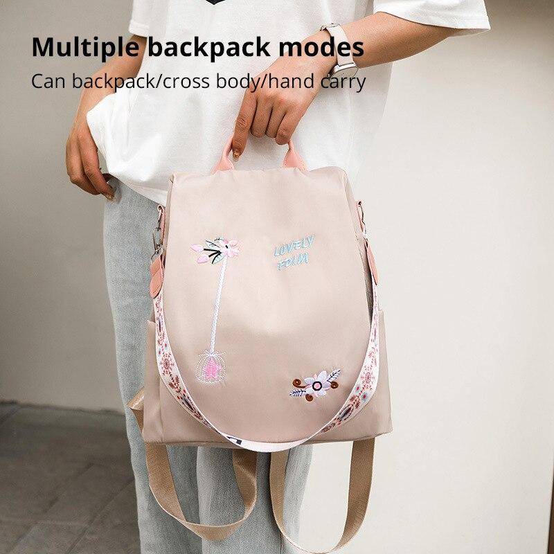 Wasserdichte Oxford Frauen Rucksack Mode Lässig Stickerei Tasche Designer Weibliche Große Kapazität Reise Handtasche Einkaufen Knöpfe One size rosa von Joom DACH