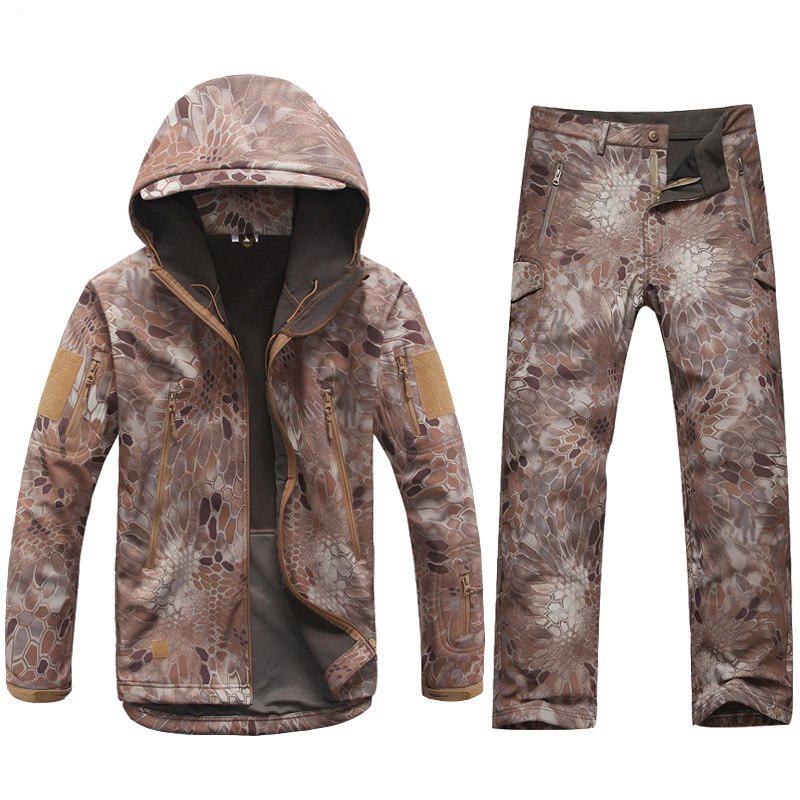 Wasserdichte Soft Shell Taktische Jacke Set Männer Warme Outdoor Armee Camouflate Kleidung Set Militär Mit Kapuze Jagd Fleece Mantel Kleidung Anzug XXL khaki beige von Joom DACH