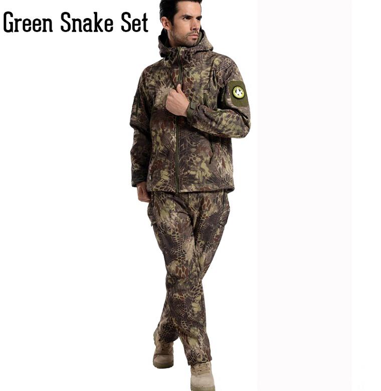 Wasserdichte Soft Shell Taktische Jacke Set Männer Warme Outdoor Armee Camouflate Kleidung Set Militär Mit Kapuze Jagd Fleece Mantel Kleidung Anzug XXL grün von Joom DACH