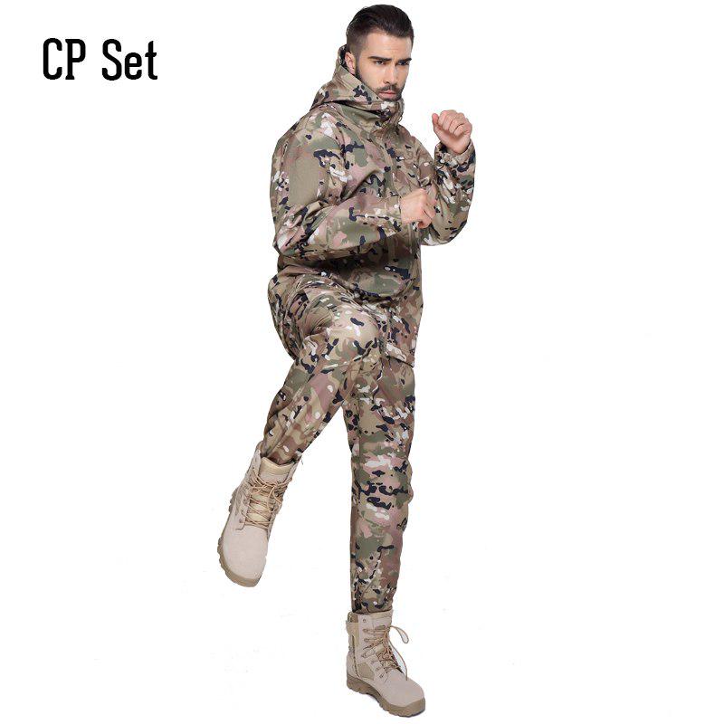 Wasserdichte Soft Shell Taktische Jacke Set Männer Warme Outdoor Armee Camouflate Kleidung Set Militär Mit Kapuze Jagd Fleece Mantel Kleidung Anzug XXXL capriblau von Joom DACH