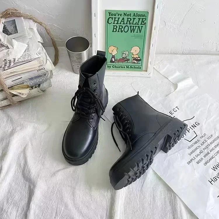 Wasserdichte Winter-Schneestiefel für Damen, plus Samt, dicke Baumwolle, Damenschuhe, schwarzes Leder, warme Plateau-Stiefeletten für Damen 37 von Joom DACH