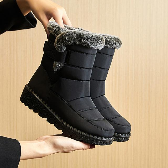 Wasserdichte Winterstiefel für Damen, Kunstpelz, lange Plüsch-Schneestiefel, Damen-Plattform-Stiefeletten, warme Baumwolle, Paar-Schuhe 37 schwarz von Joom DACH