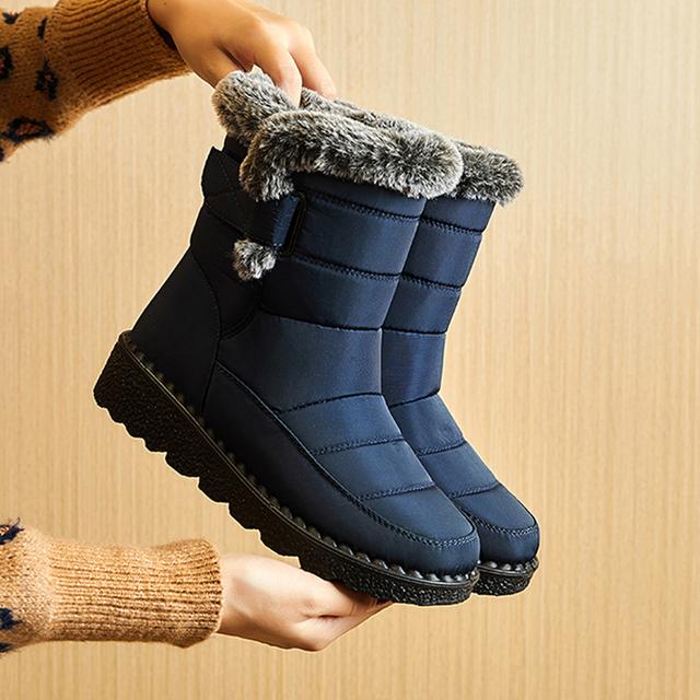 Wasserdichte Winterstiefel für Damen, Kunstpelz, lange Plüsch-Schneestiefel, Damen-Plattform-Stiefeletten, warme Baumwolle, Paar-Schuhe 39 blau von Joom DACH