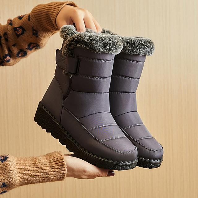 Wasserdichte Winterstiefel für Damen, Kunstpelz, lange Plüsch-Schneestiefel, Damen-Plattform-Stiefeletten, warme Baumwolle, Paar-Schuhe 43 graue von Joom DACH