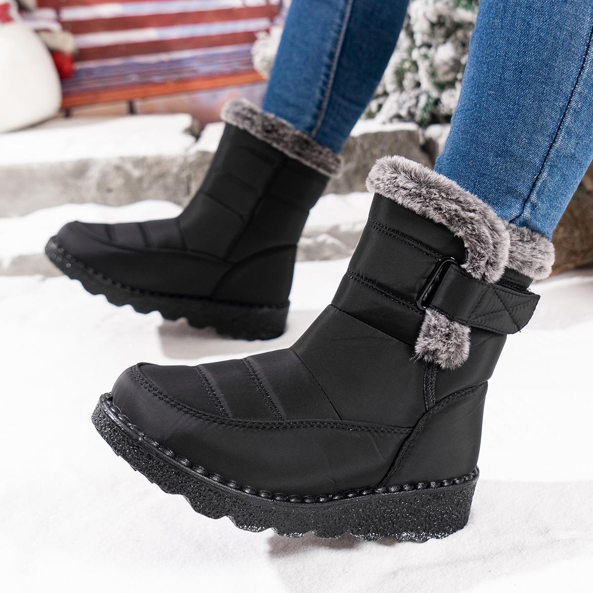 Wasserdichte Winterstiefel für Damen Kunstfell Langplüsch Schneestiefel Frau Plateau Schuhe Warme Baumwolle Paare Stiefeletten 36 schwarz von Joom DACH