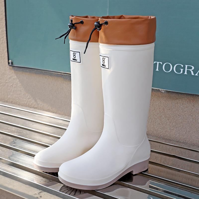 Wasserdichte japanische Gummistiefel für Damen, rutschfest, mit Kordelzug, dicker Sohle und weicher Unterseite. 38 weiß von Joom DACH