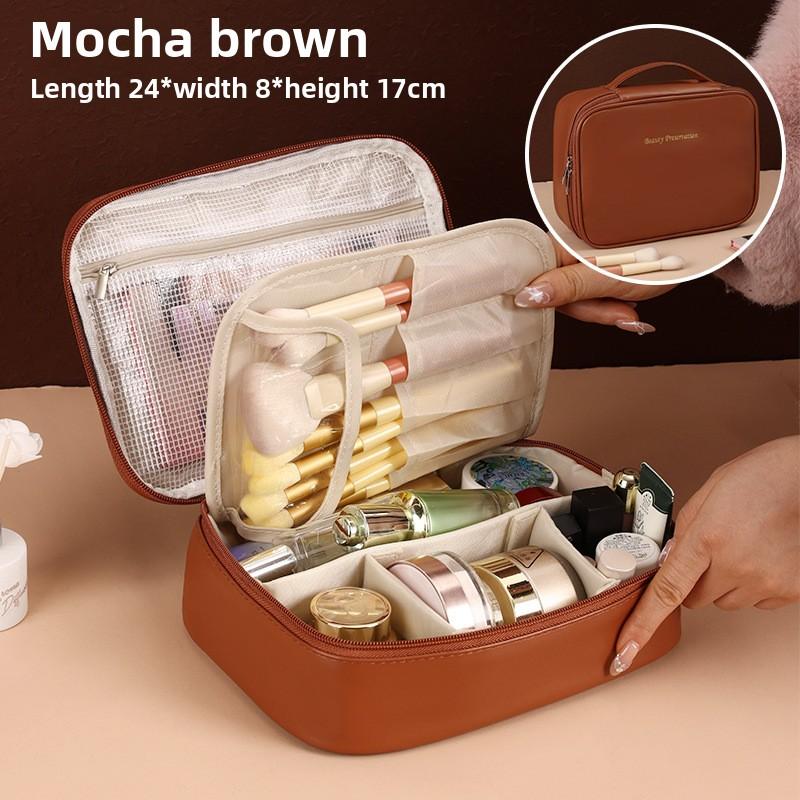 Wasserdichter, mehrschichtiger Reise-Kulturbeutel mit großem Fassungsvermögen für Damen, stilvoller Kosmetik-Organizer kaffeebraun von Joom DACH