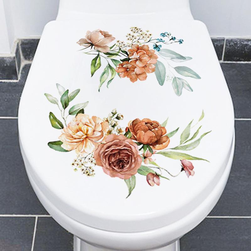 Wasserdichter Badezimmer-WC-Aufkleber, Sitzdeckel-Abdeckungsaufkleber, PVC, abnehmbarer Vinyl-Kunstaufkleber, Blumen-Kühlschrankaufkleber von Joom DACH