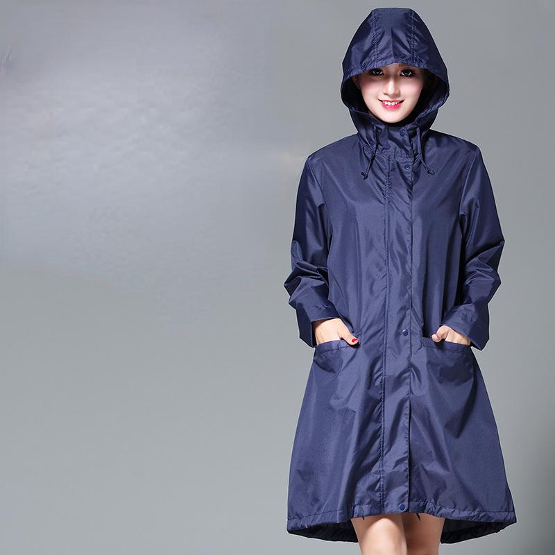 Wasserdichter Regenmantel für Damen, lässig, Basic, für den Außenbereich, Trenchcoat, klassischer Reißverschluss, langer Windbreaker, Kapuzenoberteil für Outdoor-Klettern 2XL navy blau von Joom DACH