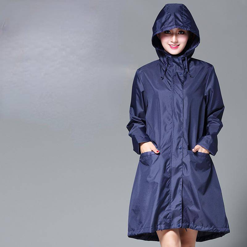 Wasserdichter Regenmantel für Damen, lässig, Basic, für den Außenbereich, Trenchcoat, klassischer Reißverschluss, langer Windbreaker, Kapuzenoberteil für Outdoor-Klettern 2XL navy blau von Joom DACH