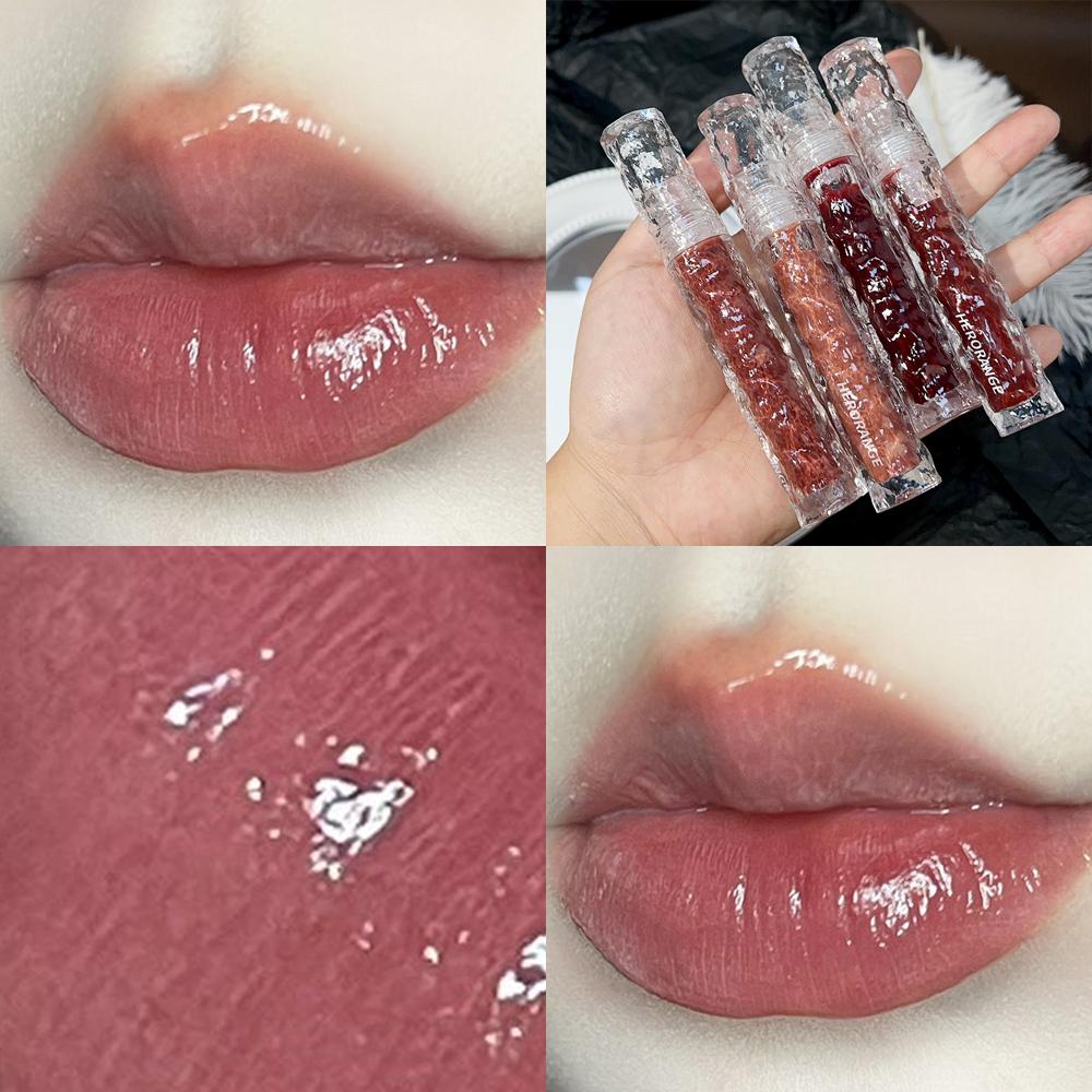 Wasserdichter Spiegel-Nude-Lipgloss, transparenter Nude-Dunkelbraun-Rot-Lippenglasur, anhaltender samtiger flüssiger Lippenstift, Damen-Make-up-Kosmetik 02 von Joom DACH