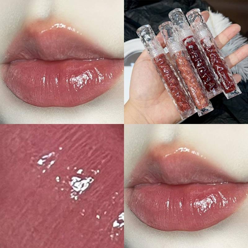 Wasserdichter Spiegel-Nude-Lipgloss, transparenter Nude-Dunkelbraun-Rot-Lippenglasur, anhaltender samtiger flüssiger Lippenstift, Damen-Make-up-Kosmetik 02 von Joom DACH