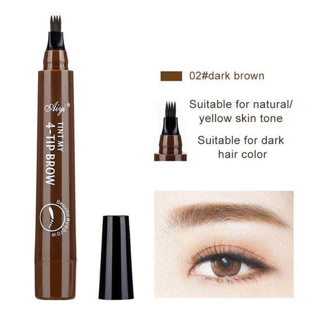 Wasserfester flüssiger 4-Punkt-Augenbrauenstift mit langlebigem 3D-Augenbrauenpinsel – natürliche Microblade-Make-up-Tools 2# Dark brown von Joom DACH