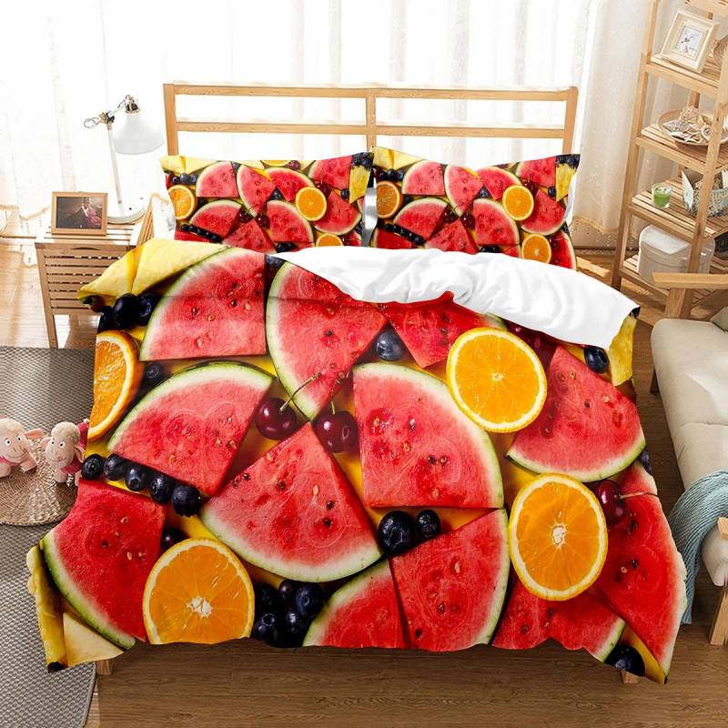 Wassermelonen Bettbezug Set Sommer Thema Frische Früchte Muster Bettdeckenbezug Für Kinder Jungen Mädchen Bettwäsche Set Schlafzimmer Dekor Geschenke EU Twin(135x200cm) von Joom DACH
