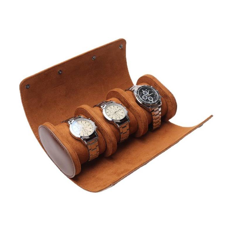 Uhrenrolle, Reise-Uhrenetui, 3 Fächer, Uhren-Organizer für Damen und Herren, PU-Leder, tragbare Uhr braun von Joom DACH