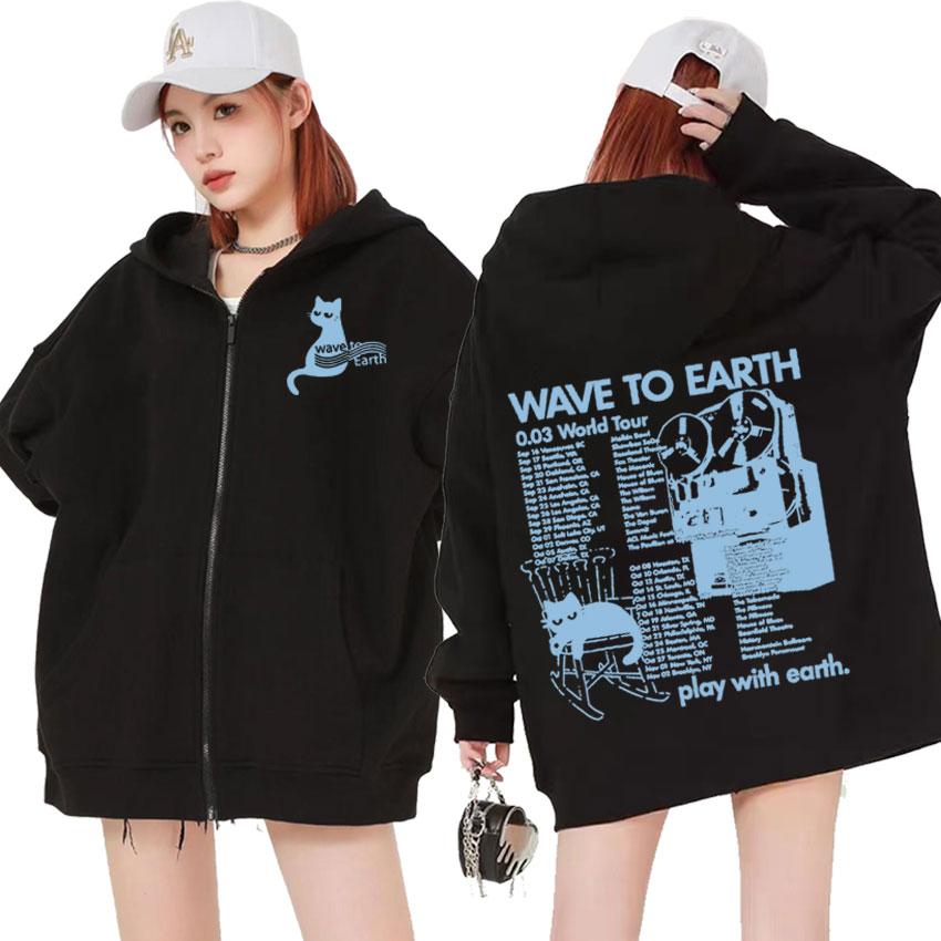 Wave To Earth Cat 0.03 World Tour Album Reißverschluss-Kapuzenpullover Unisex Mode Ästhetisches Reißverschluss-Sweatshirt Herren Lässige Fleecejacke mit Kapuze L von Joom DACH