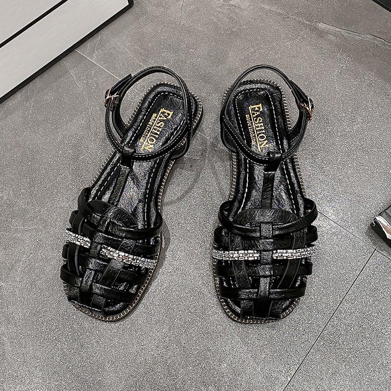 Weave Cross Narrow Band Gladiator Sandalen Frauen Slipper Sommer Strand Schuhe Frau Flache Schnalle Riemen Gestrickte Sandalias Mujer 35 schwarz von Joom DACH