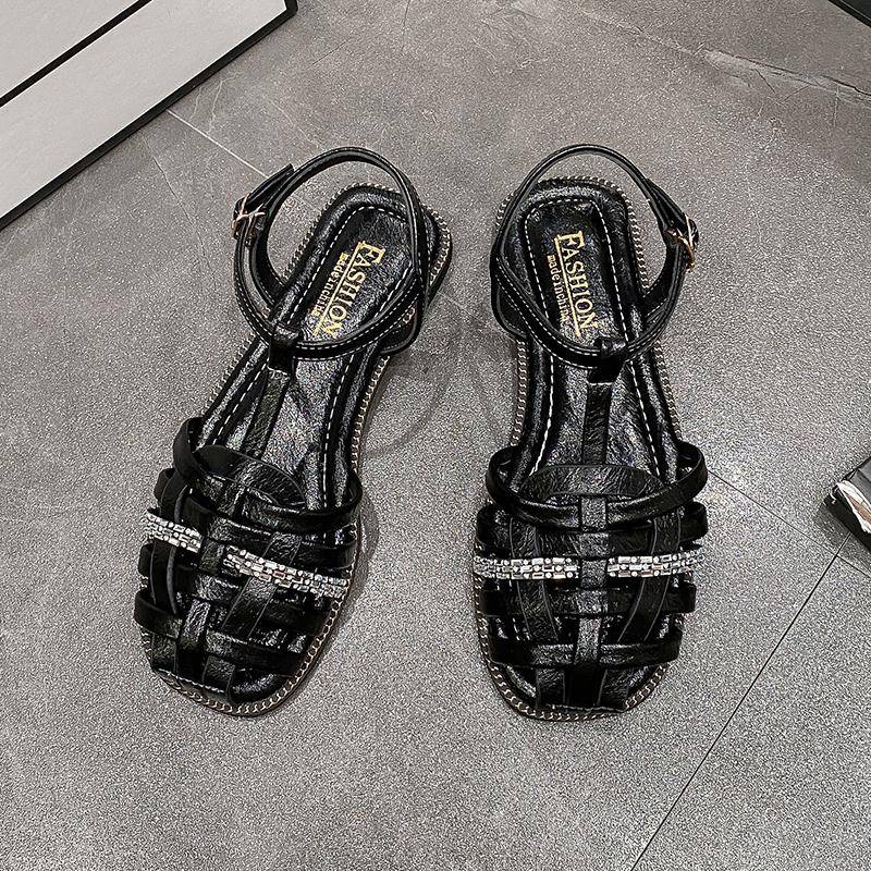 Weave Cross Narrow Band Gladiator Sandalen Frauen Slipper Sommer Strand Schuhe Frau Flache Schnalle Riemen Gestrickte Sandalias Mujer 35 schwarz von Joom DACH