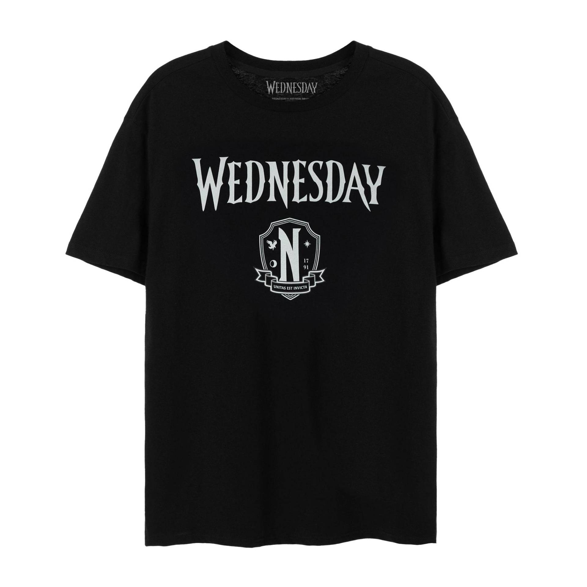 Wednesday Damen-T-Shirt mit Wappen-Logo 3XL weiß/schwarz von Joom DACH