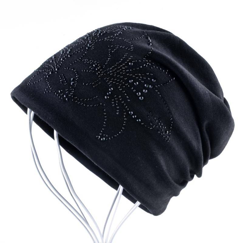 Weibliche Beanie Herbst Und Winter Caps Hip-hop Cap Blume Strass Hüte Für Frauen Beanies Dame Hut 56-58CM schwarz von Joom DACH