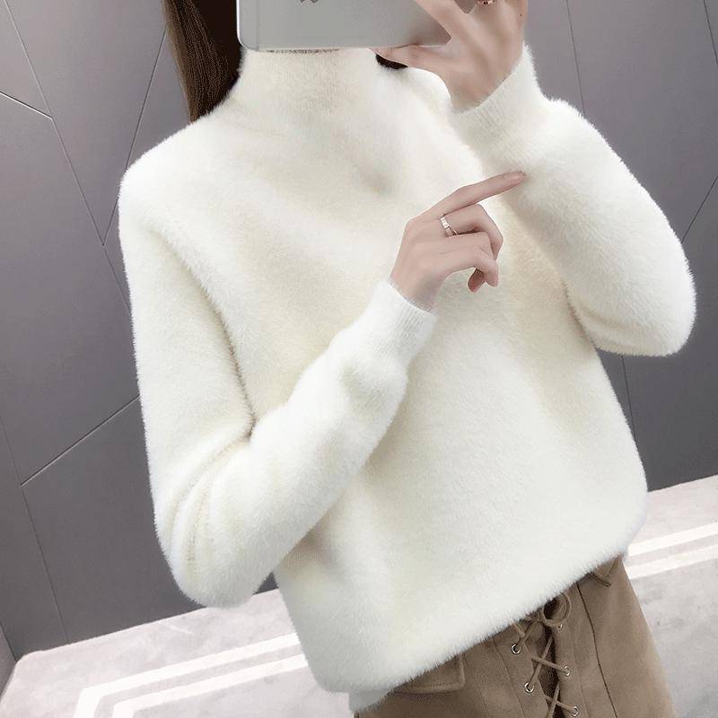 Weibliche Kaschmir Blended Strick Pullover Frauen Tops Herbst Winter Rollkragen Pullover M weiß von Joom DACH