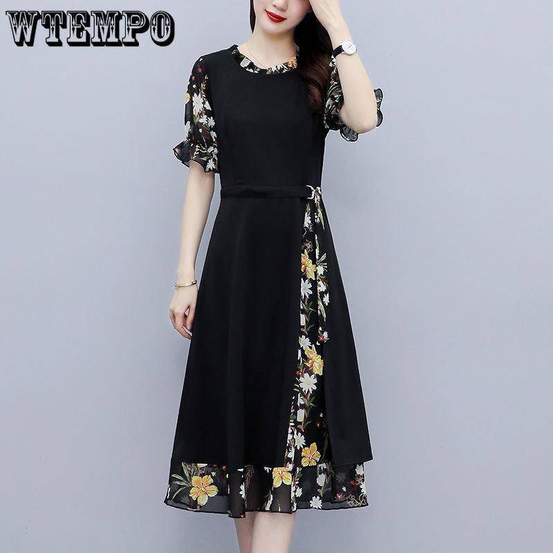 Weibliche Sommermode Print Splicing Chiffon Kleid Beliebte Schlanke Taille Temperament Kleider XXXL schwarz Weibliche Sommermode Print Splicing Chiffon Kleid Beliebte Schlanke Taille Temperament Kleider XXXL schwarz von Joom DACH