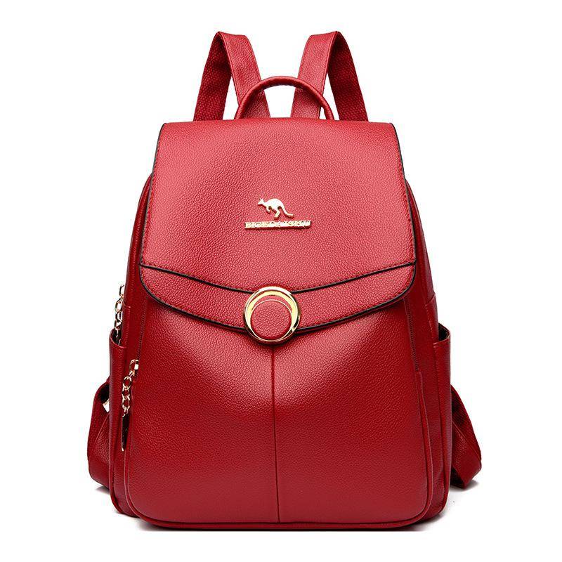 Weiche Leder Damen Tasche Anti-Diebstahl Reise Rucksack Mutter Rucksack rot von Joom DACH