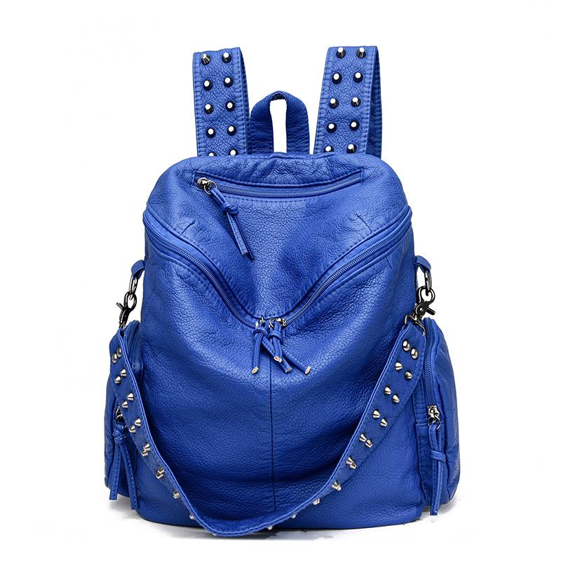 Weiche Leder Hohe Qualität Rucksäcke für Frauen 2023 Mode Luxus Weibliche Schulter Tasche Große Kapazität Schule Taschen Rucksack blau von Joom DACH