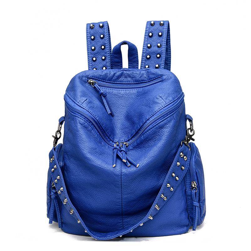 Weiche Leder Hohe Qualität Rucksäcke für Frauen 2023 Mode Luxus Weibliche Schulter Tasche Große Kapazität Schule Taschen Rucksack blau von Joom DACH