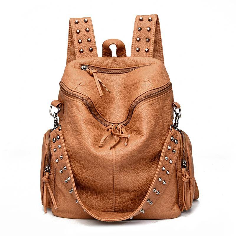 Weiche Leder Hohe Qualität Rucksäcke für Frauen 2023 Mode Luxus Weibliche Schulter Tasche Große Kapazität Schule Taschen Rucksack rotbraun von Joom DACH