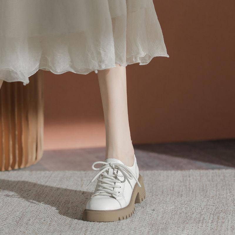 Weiche Lederschuhe Damen Dicke Hohe Absätze Frühling und Herbst Neue Schnürschuhe Leder Britischer Stil Dick Japanischer Stil Alles Passend Damenschuhe 40 von Joom DACH