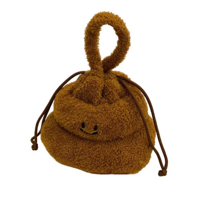 Weiche Lustige Plüsch Umhängetasche Kordelzug Damen Crossbody Tasche Cartoon Kacka Form Handtasche Geschenk Brown Handbag von Joom DACH