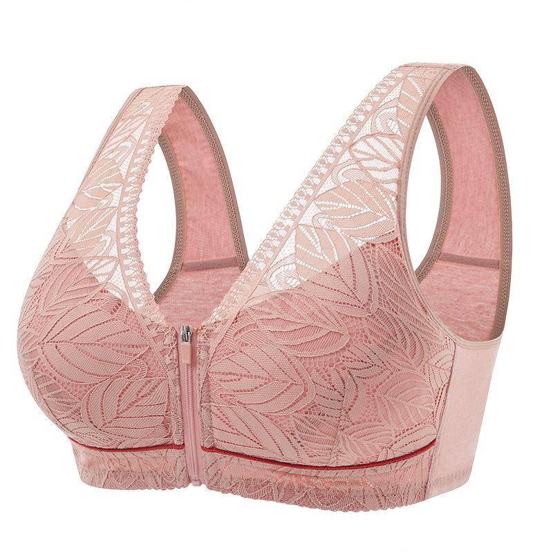 Weicher Baumwoll-Cup-Reißverschluss vorne für Dessous mittleren Alters und ältere Damen, trägerlose Weste mit übergroßem Spitzen-BH 52/120 rosa von Joom DACH