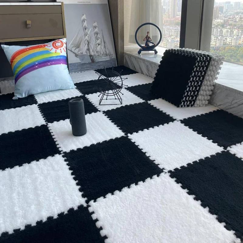 20 Stück Weicher Plüsch Kinderteppich Baby Spielmatte Kinderteppiche Spielzeug EVA Schaum Kindermatte Puzzle Ineinandergreifende Bodenmatten 30*30 CM 20pcs schwarz/weiß von Joom DACH